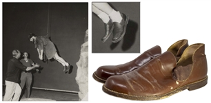 Moe Howards Shoes, Circa 1960s, Possibly Worn in The Three Stooges Meet Hercules -- Slip-on Romeo Style Shoes Approx. Size 10 -- Faux-Leather Finish Has Some Chipping & Wear, in Good Condition